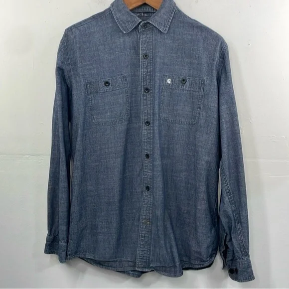 Carhartt Slim Fit Denim Work Shirt Button Down Collared Long Sleeve size Large - Picture 1 of 4